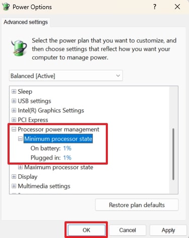 set minimum processor state 1